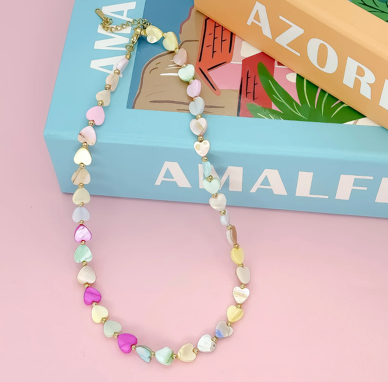 Multi Heart Stone Necklace, Pastel - Magpies Paducah