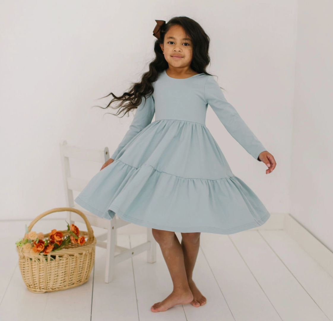 Gwendolyn Ruffle Dress, Dusty Blue