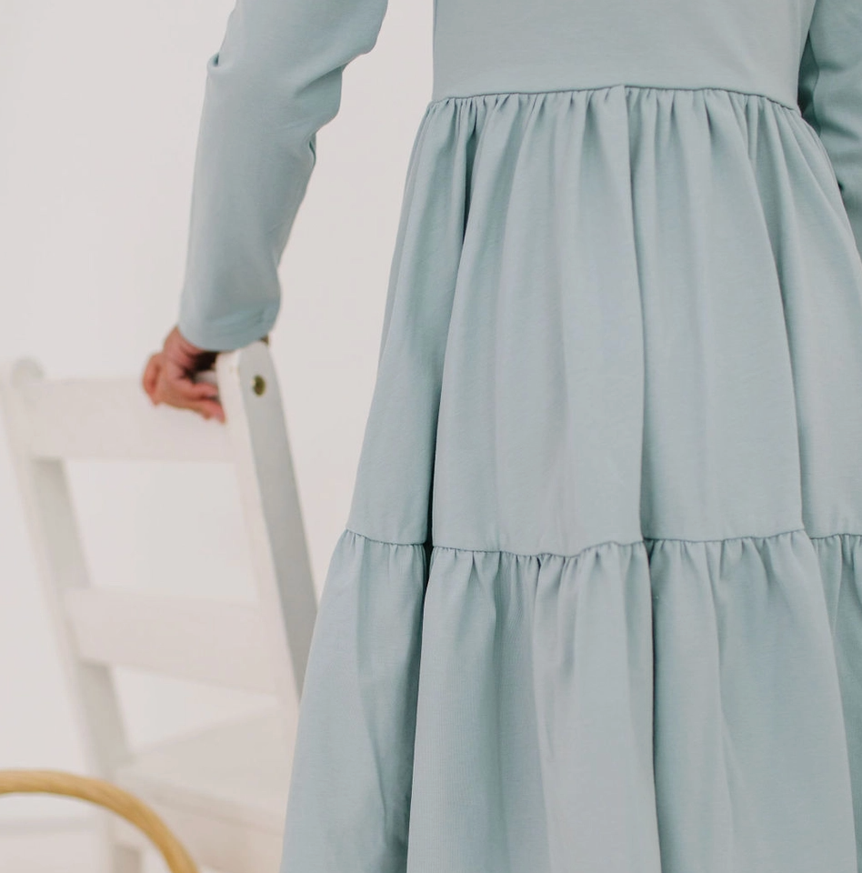 Gwendolyn Ruffle Dress, Dusty Blue