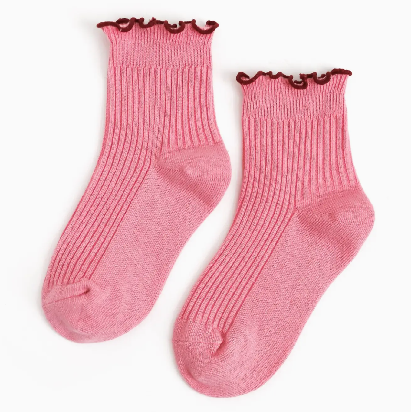 Ribbed Lettuce Trim Midi Socks, Pink/Burgundy - Magpies Paducah