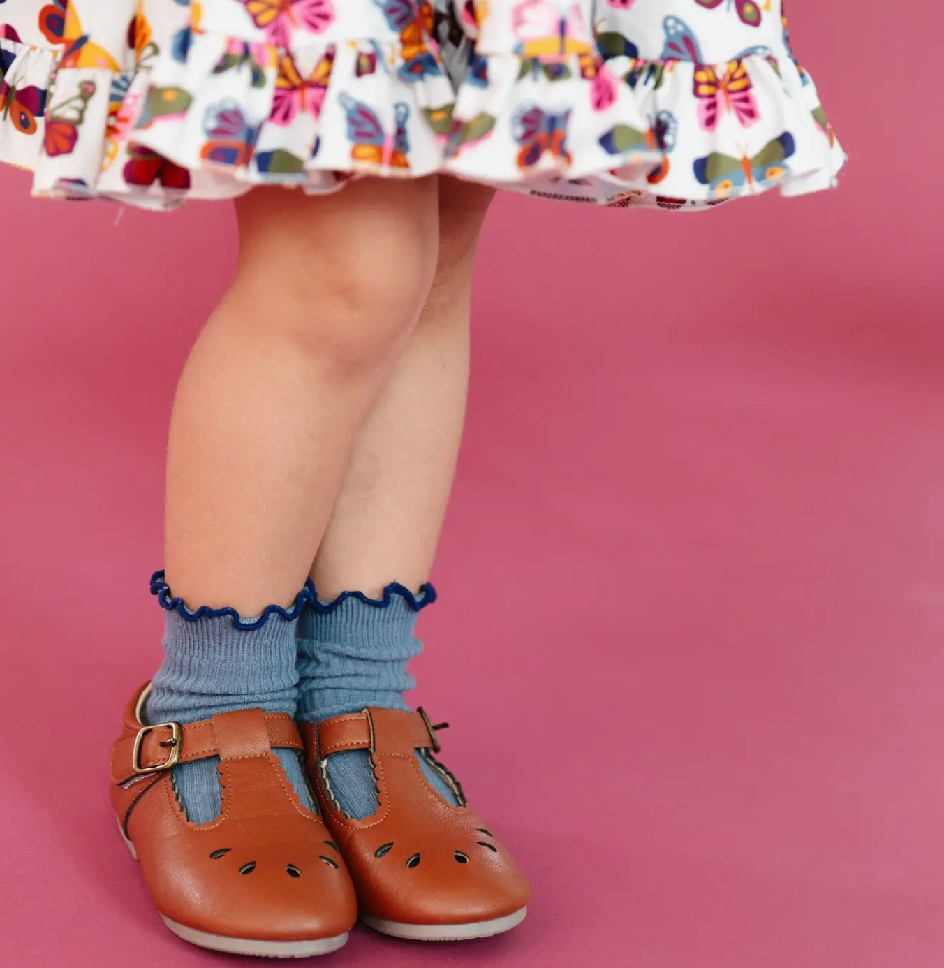 Ribbed Lettuce Trim Midi Socks, Denim/Navy - Magpies Paducah