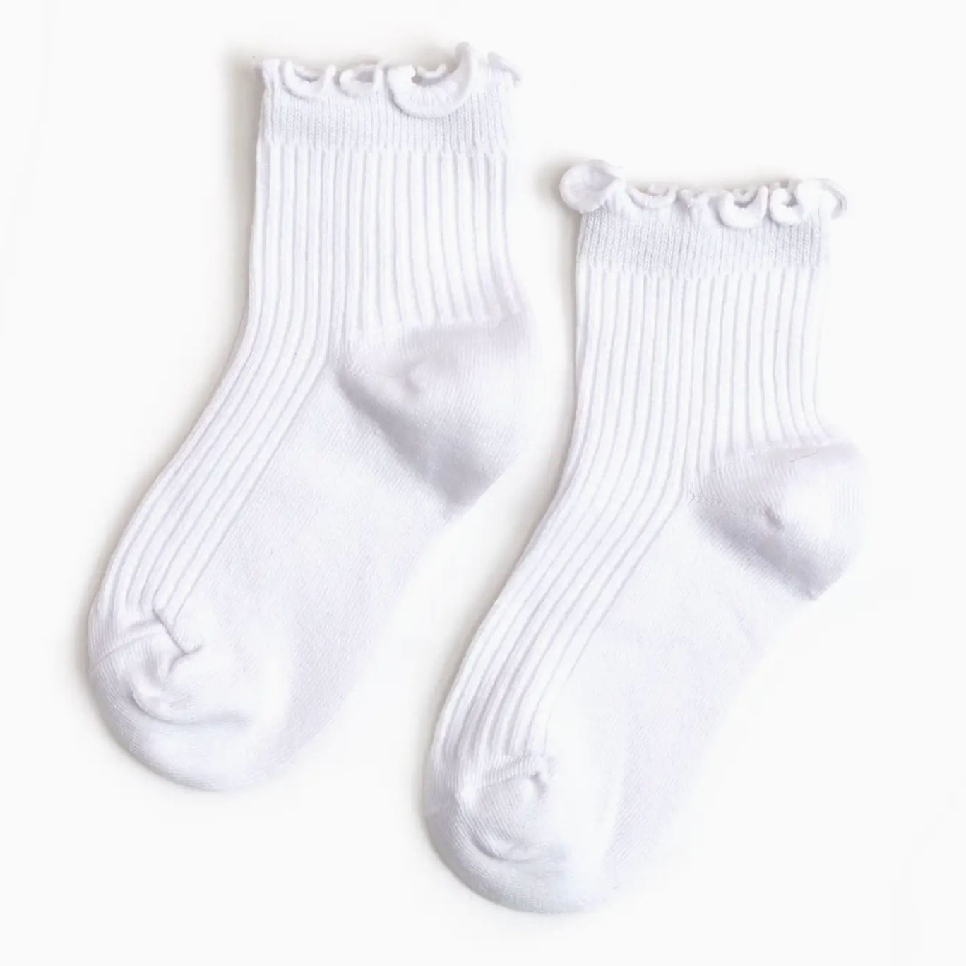 Ribbed Lettuce Trim Midi Socks, White - Magpies Paducah