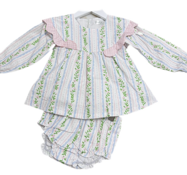 Emily Scalloped Diaper Set, Pink Ivy - Magpies Paducah