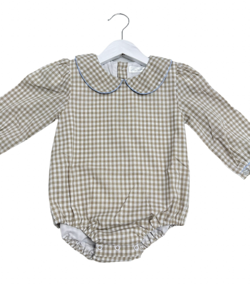 Barron Bubble, Khaki Gingham with Blue Trim