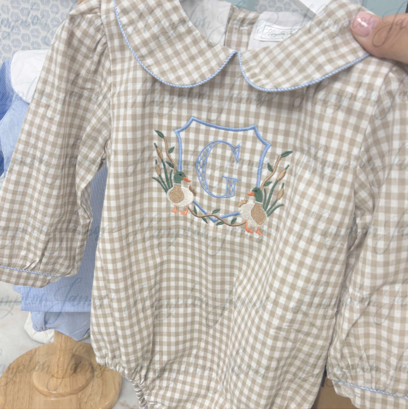 Barron Bubble, Khaki Gingham with Blue Trim - Magpies Paducah