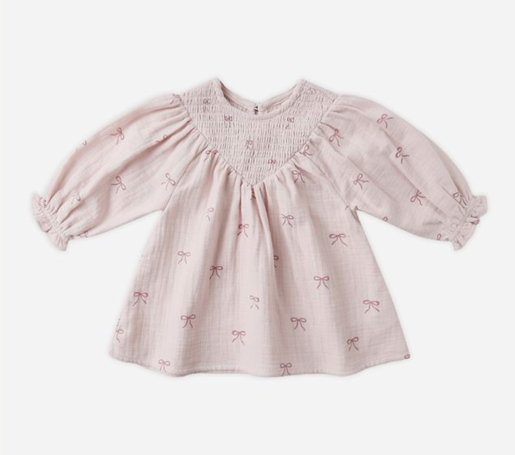 V Smocked Dress, Bows - Magpies Paducah