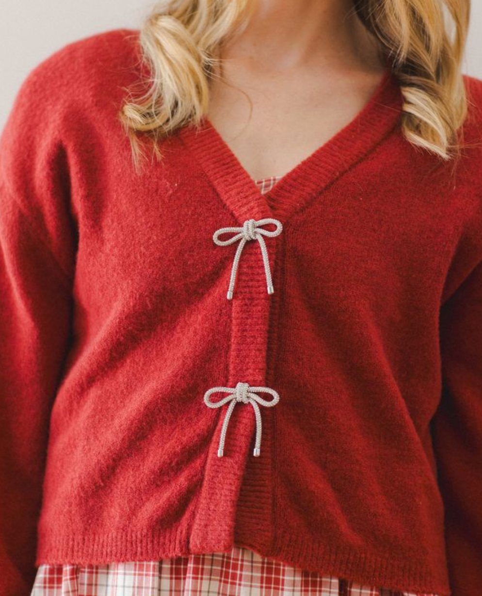 Women's Bow Cardigan, Ruby