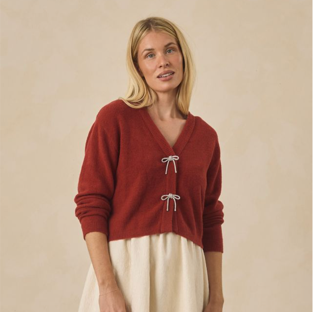 Women's Bow Cardigan, Ruby