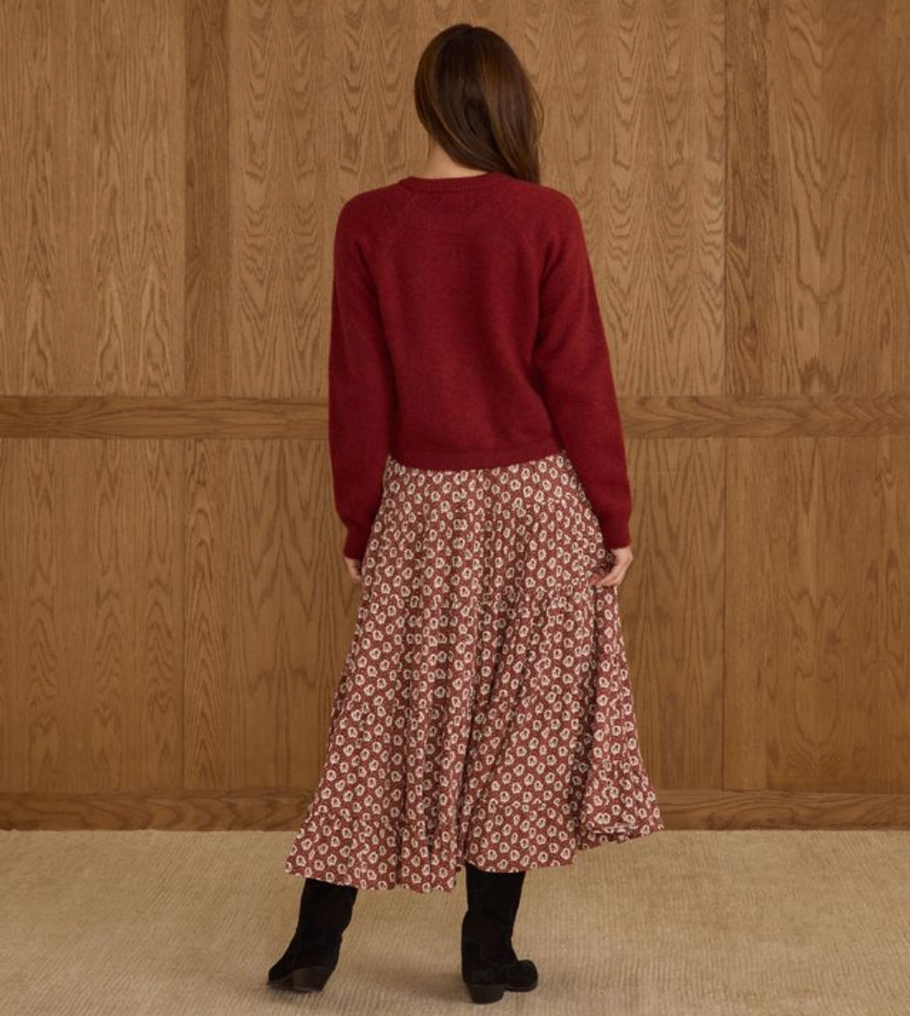 Women's Ruffle Tiered Midi Skirt Ruby Fleur