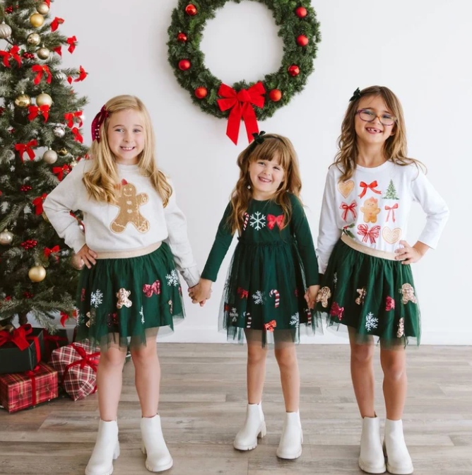 Emerald Candy Cane Sequin Tulle Dress - Magpies Paducah