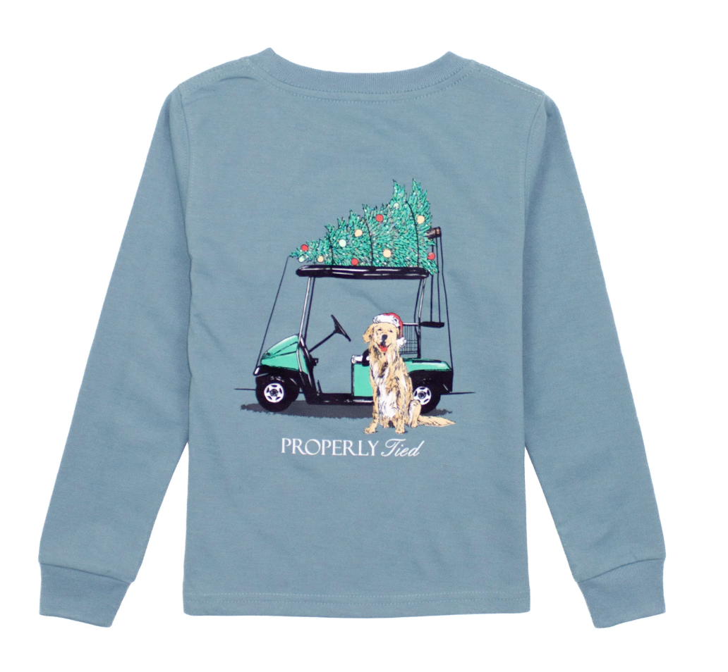 Long Sleeve Tee, Steel Blue Santa's Caddy