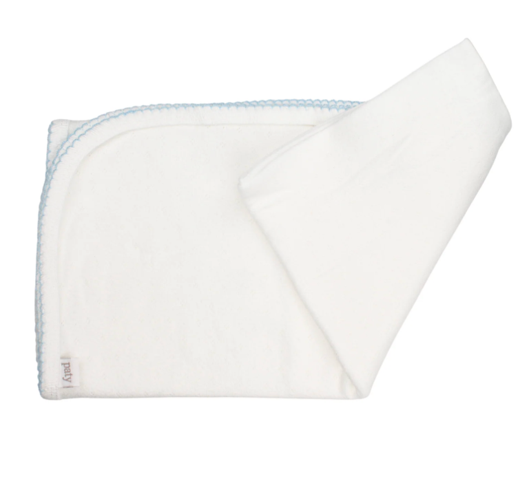 Paty Pointelle Swaddle, White/Blue Trim