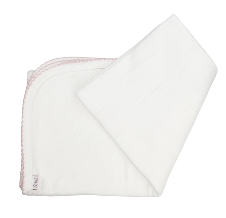 Paty Pointelle Swaddle, White/Pink Trim