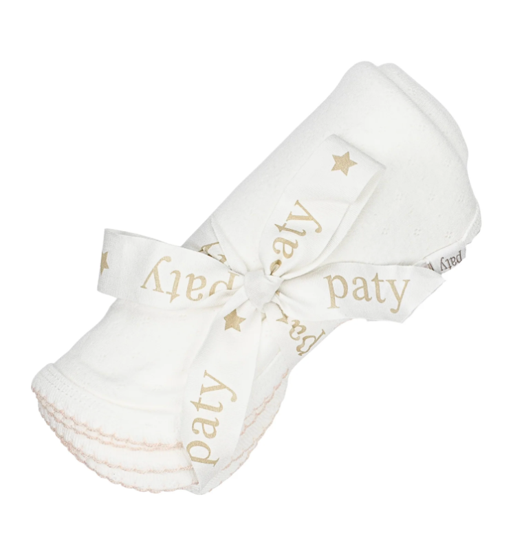 Paty Pointelle Swaddle, White/Pink Trim