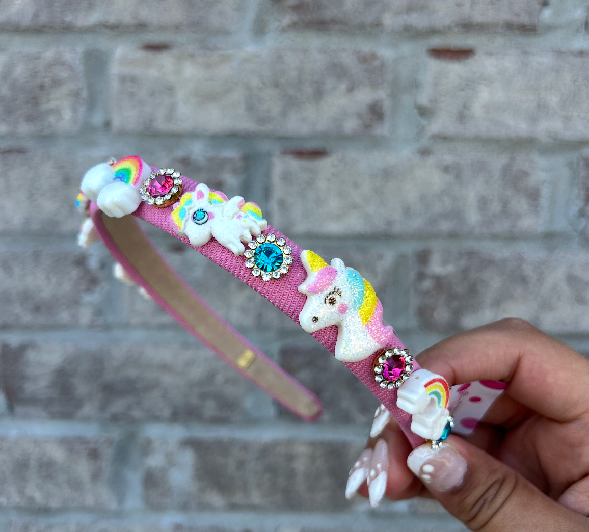 Thin Pink Unicorn & Jewel Headband