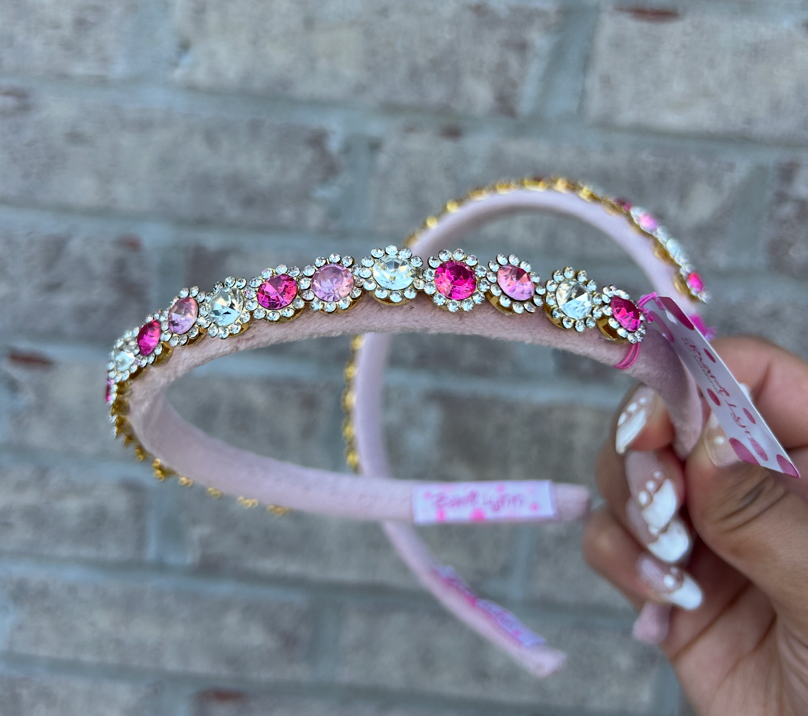 Pink Velvet Jewel Thin Headband