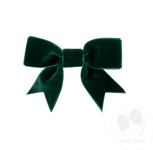 Mini Velvet Bow w/ Tails, Forest Green