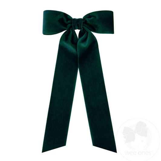 Medium Velvet Bow w/ Tails, Forest Green