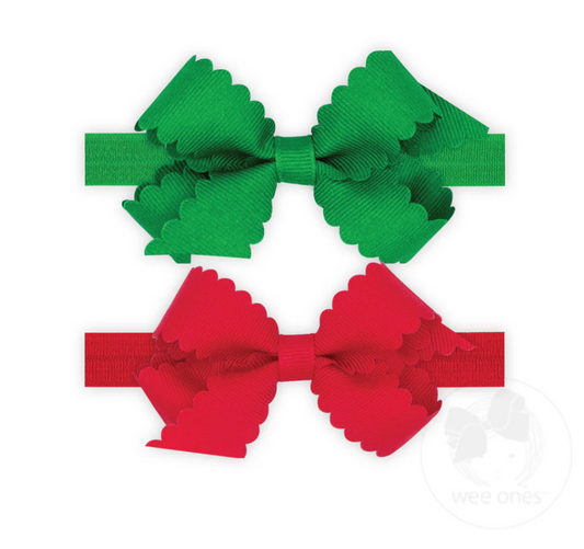 2 Pack Scallop Bow Bands, Green + Red