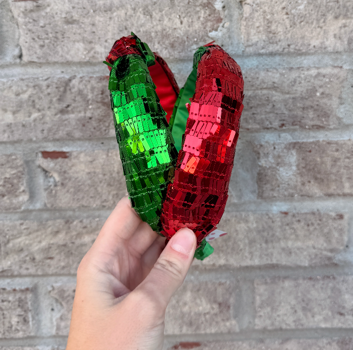 Fun Tinsel Knot Headband, Red/Green