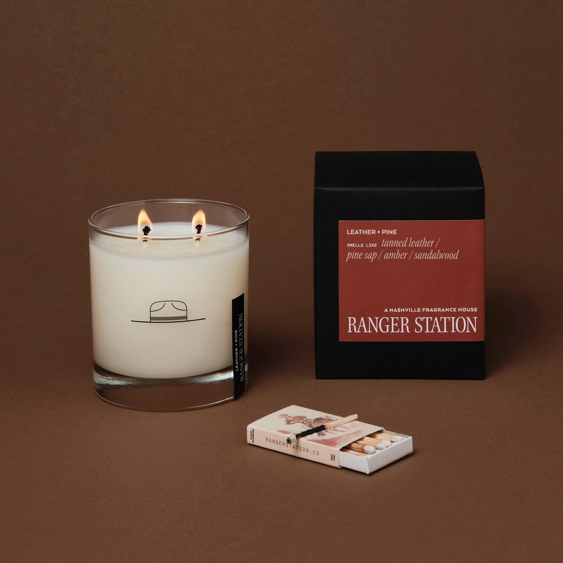 Rocks Glass Candle, Leather & Pine - Magpies Paducah