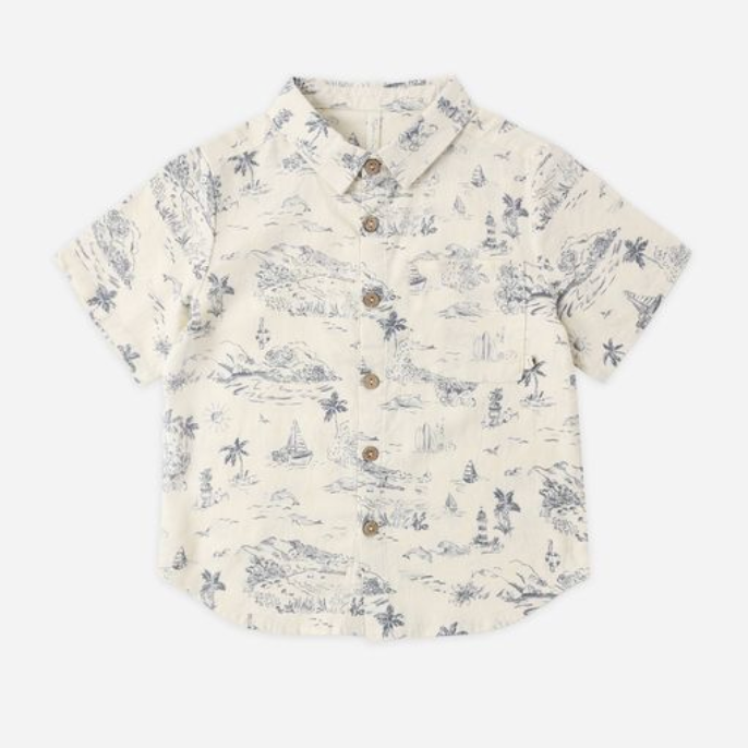 Collared Short Sleeve Shirt, Ocean Toile - Magpies Paducah