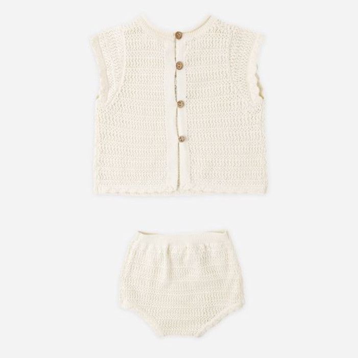 Scallop Knit Baby Set, Natural