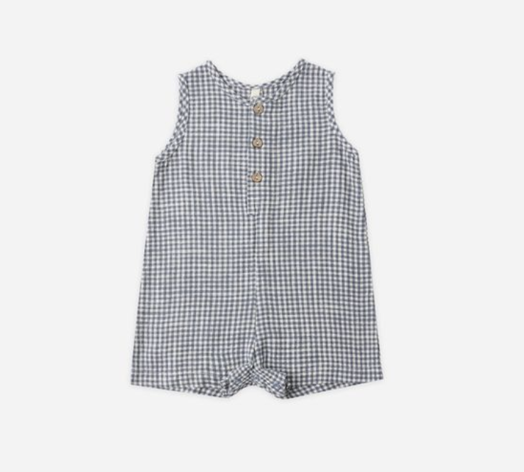 Maverick Romper, Marine Gingham - Magpies Paducah