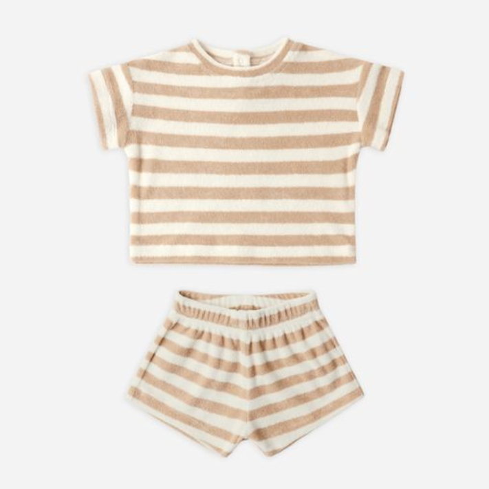 Terry Tee + Short Set, Latte Stripe - Magpies Paducah
