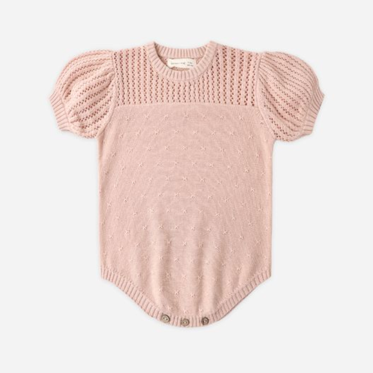 Pointelle Knit Romper, Melon - Magpies Paducah
