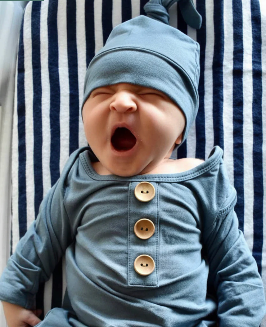 Knot Gown + Hat Set, Dusty Blue - Magpies Paducah