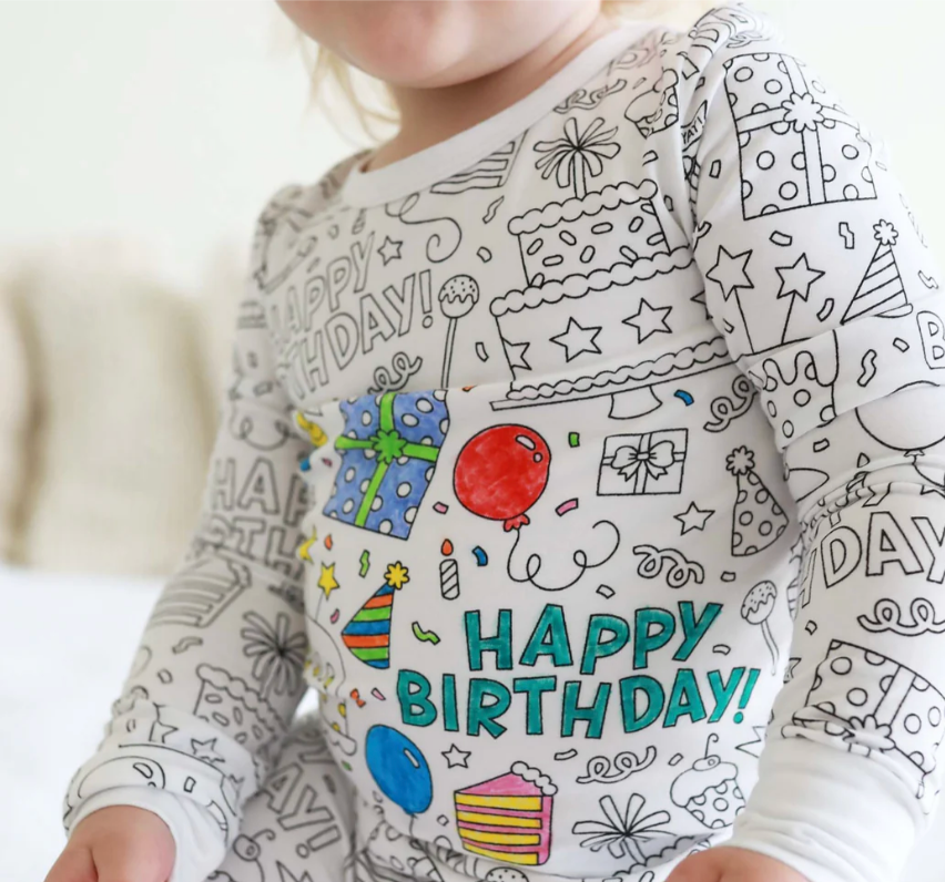 Colorable Pajama Set + Markers, Birthday Celebration - Magpies Paducah