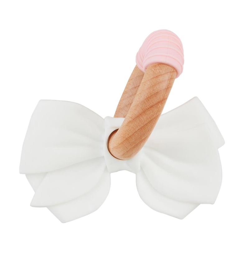Silicone Ring Teether, White Bow - Magpies Paducah