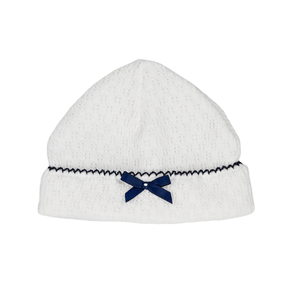 Knit Saylor Cap, White/Navy Trim - Magpies Paducah