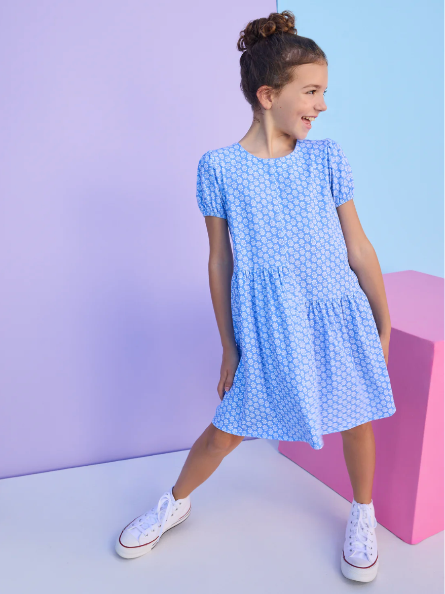 Phillipa Dress, Periwinkle Block Print - Magpies Paducah