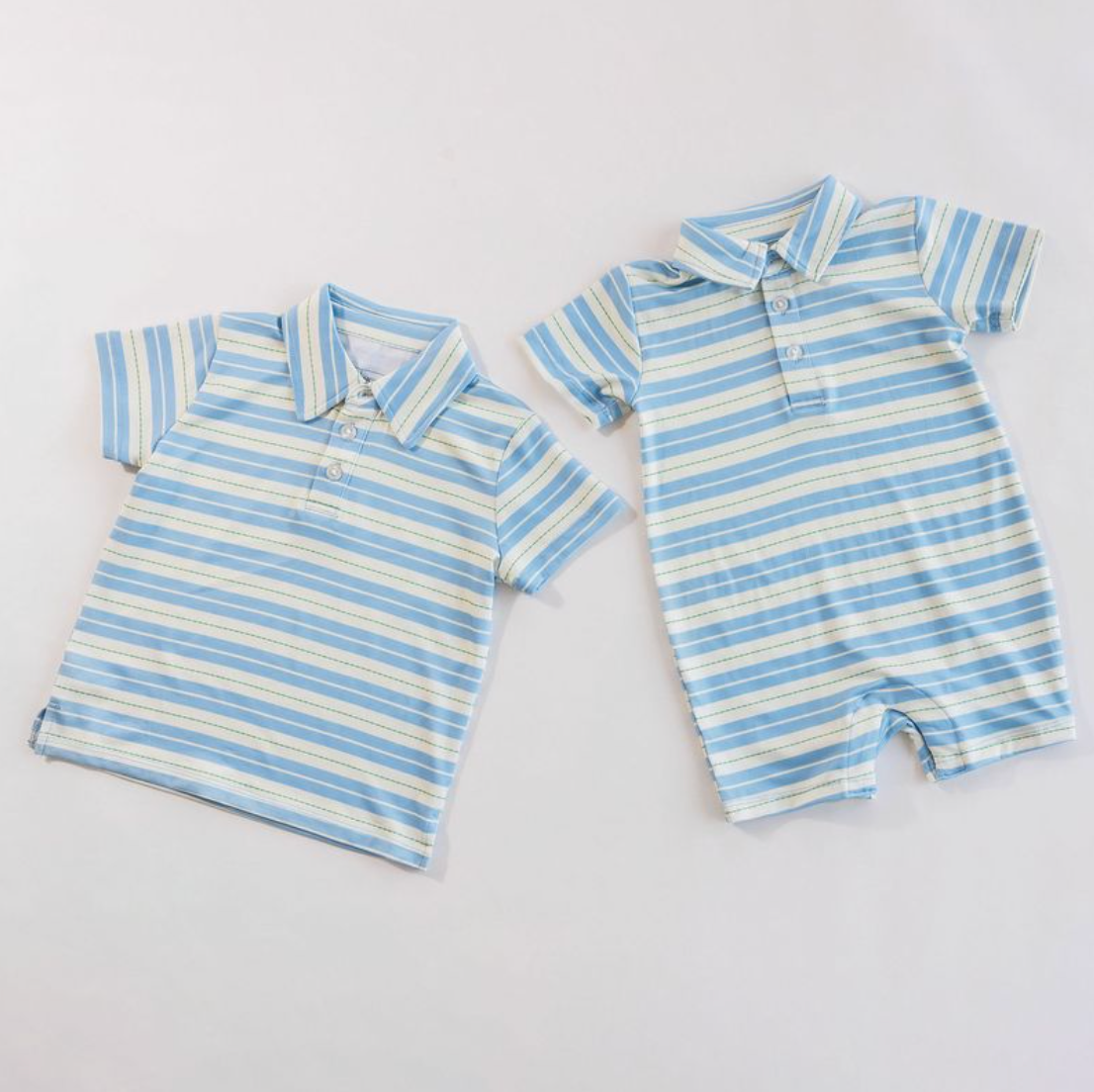 Knox Romper, Blue + Green Ticking Stripe - Magpies Paducah