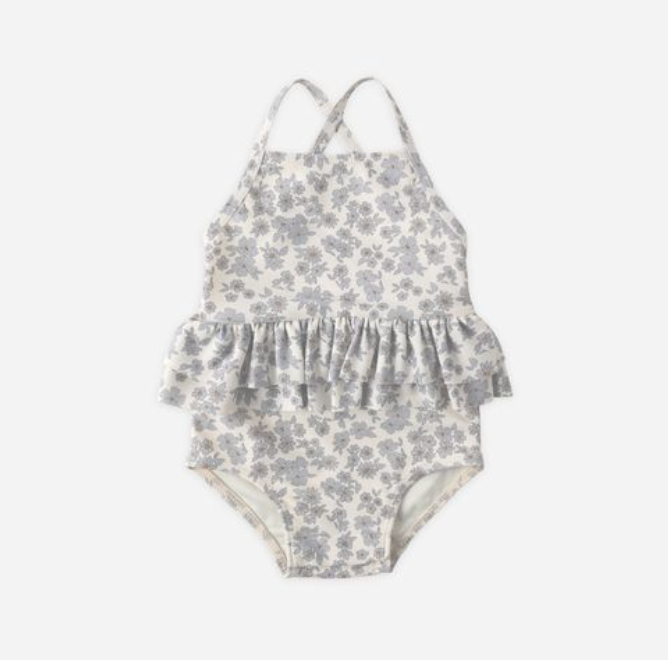 Ruffled OnePiece Swimsuit, Blue Floral - Magpies Paducah