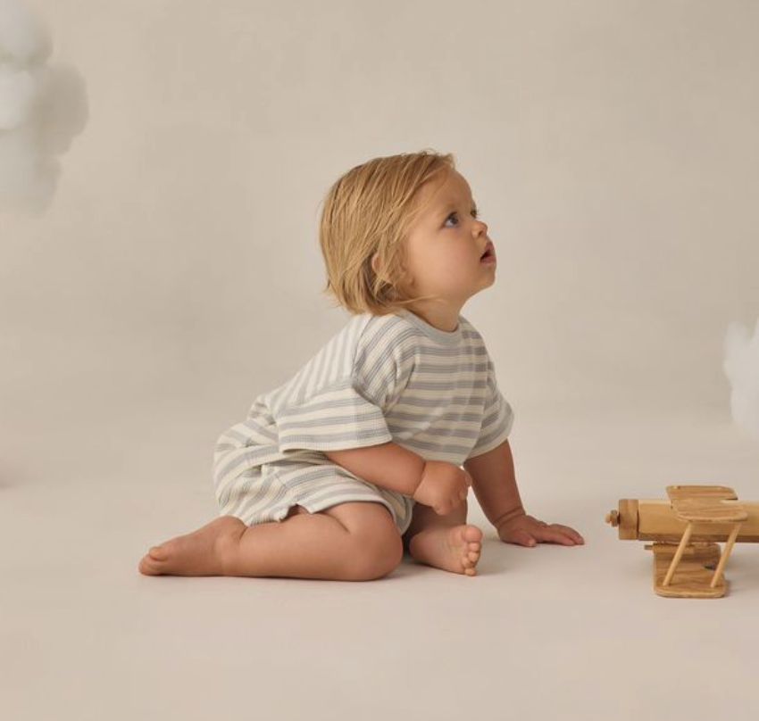 Waffle Tee + Short Set, Sky Stripe - Magpies Paducah