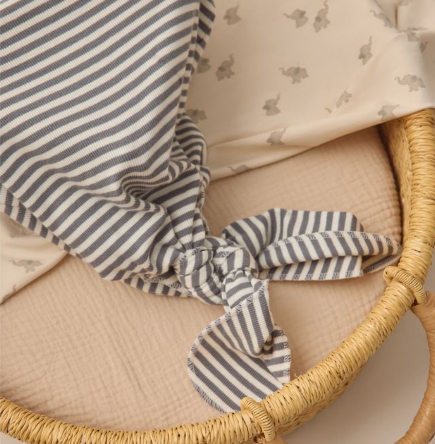 Knotted Baby Gown + Hat Set, Ocean Stripe - Magpies Paducah