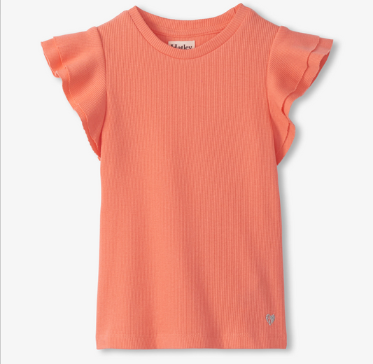 Ruffle Sleeve Tank, Coral Fusion - Magpies Paducah