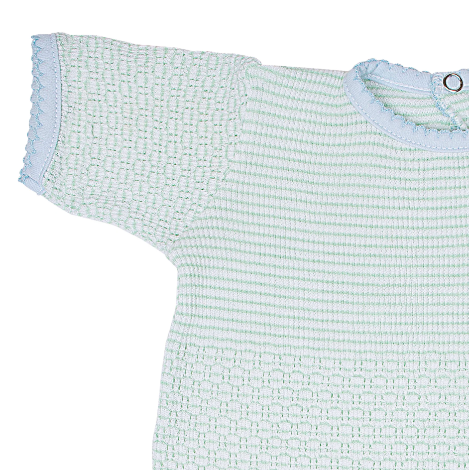 Short Sleeve Romper, Mint/Blue Trim - Magpies Paducah
