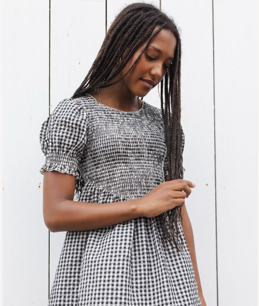 Teen Louise Dress, Black Check - Magpies Paducah