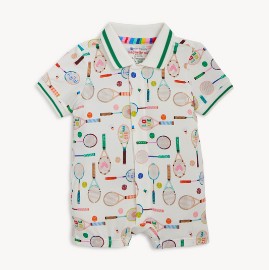 Modal Short Polo Romper, Love All - Magpies Paducah