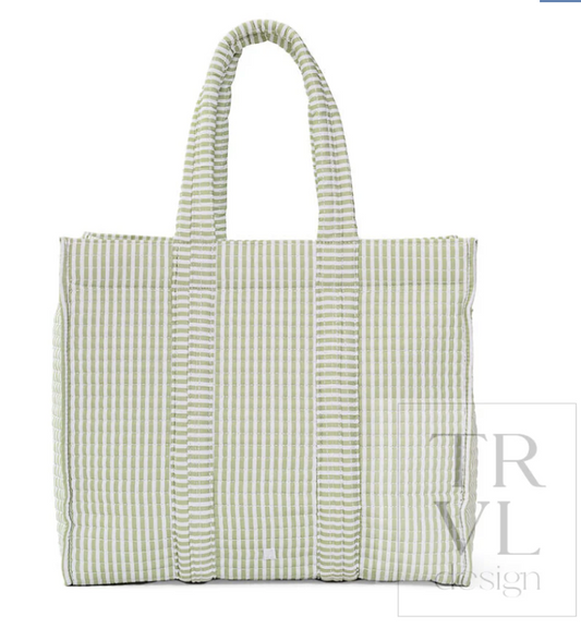 Quilted Go Go Tote, Sage Pimlico Stripe
