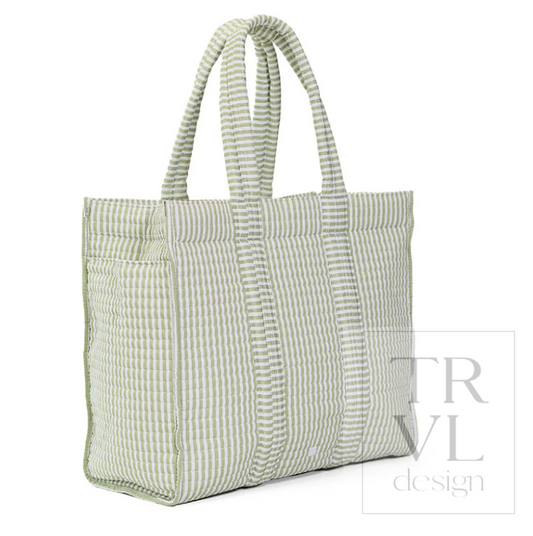 Quilted Go Go Tote, Sage Pimlico Stripe