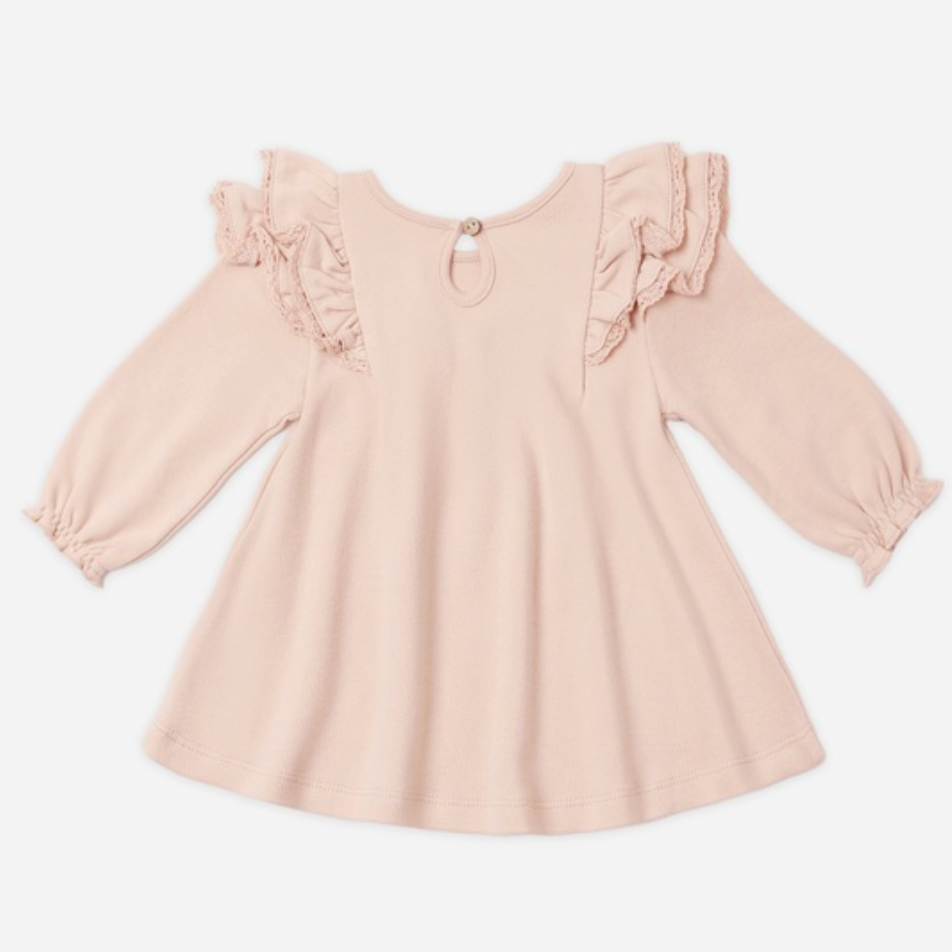 Long Sleeve Flutter Dress, Dusty Rose