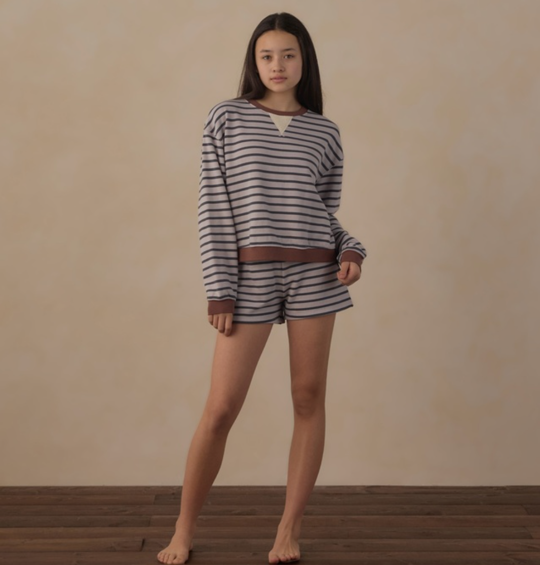 Teen Oversized Crew Sweatshirt, Midnight Stripe