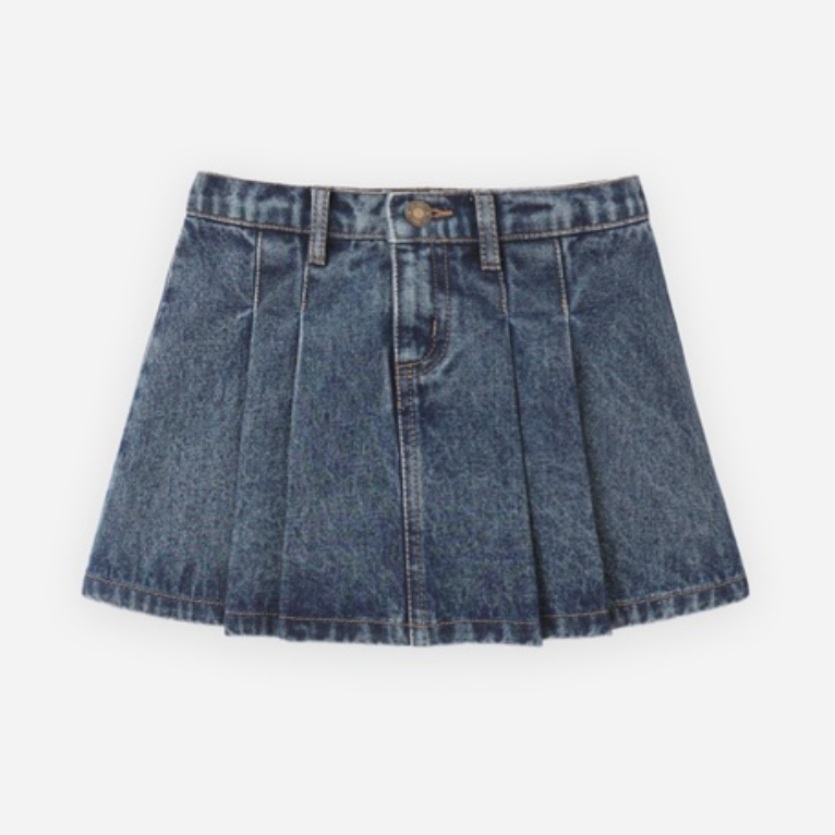 Pleated Denim Skirt, Indigo