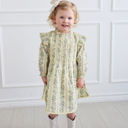 Elizabeth Dress, Yellow Floral Stripe