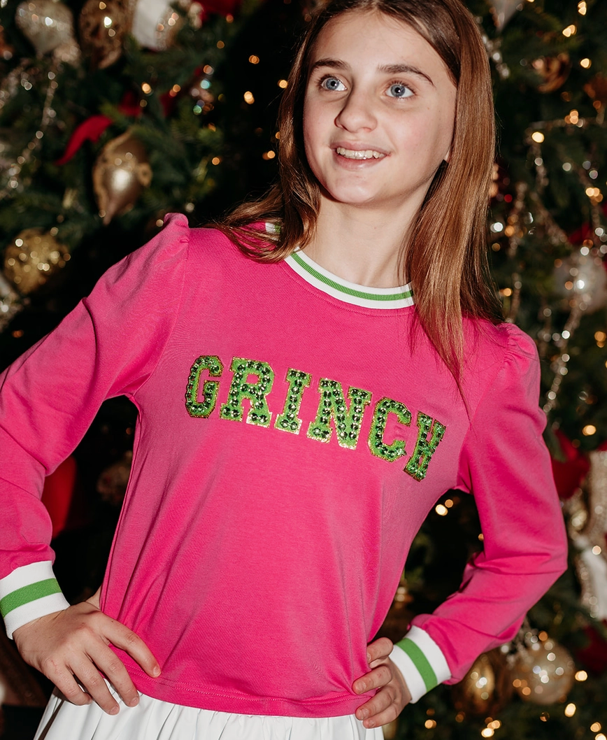 Grinch Patch Puff Sleeve Sweatshirt - Magpies Paducah